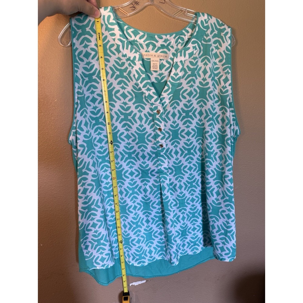 Hanna & Gracie Top Turquoise Green Sleeveless Henley Vneck 1/2 ButtonUp Size XXL - Picture 5 of 6